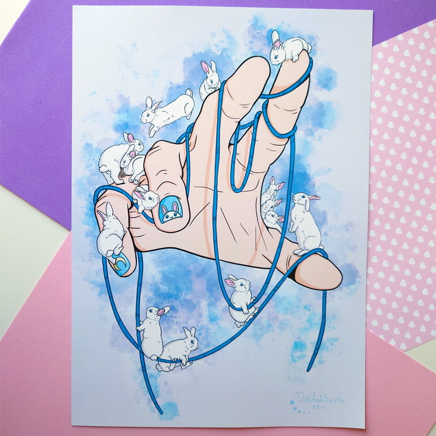 Bunny hands - Blue - A4 print